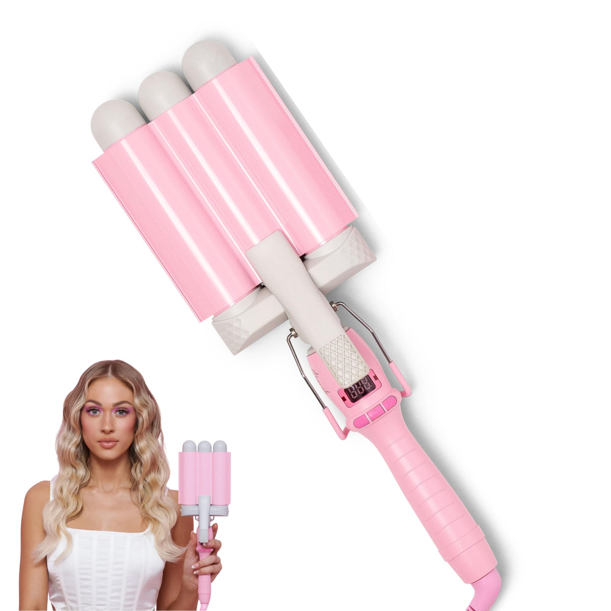 Mermade PRO Hair Waver pink with 1.25-inch barrel for quick beachy waves