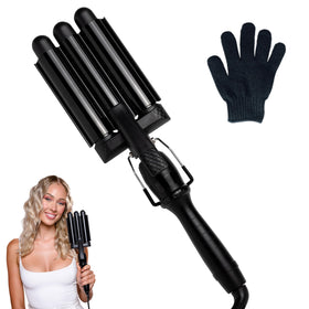 Mermade Hair PRO Waver 1in three-barrel black creates voluminous waves.