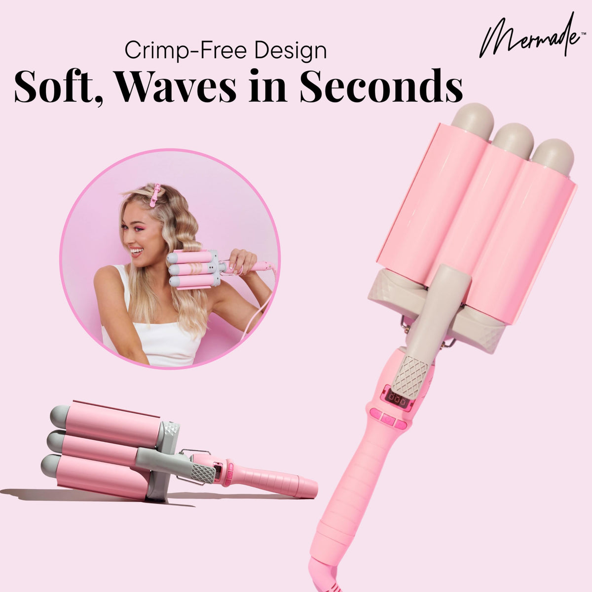 Mermade PRO Hair Waver 3-barrel design for textured waves
