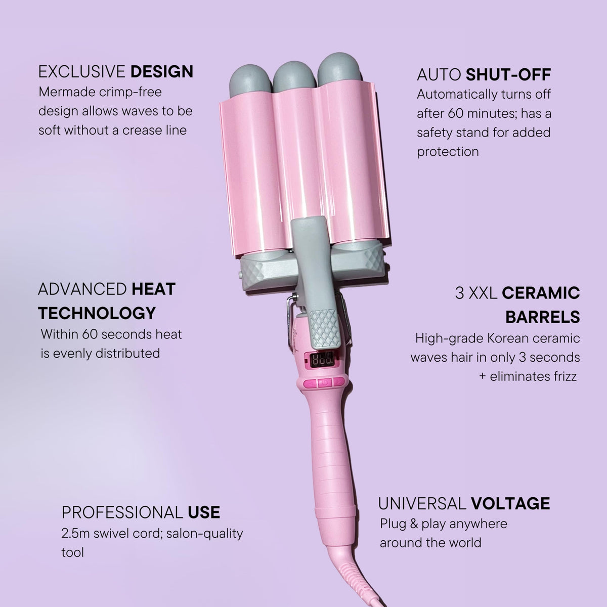 Mermade PRO Hair Waver waves demo showing beachy texture
