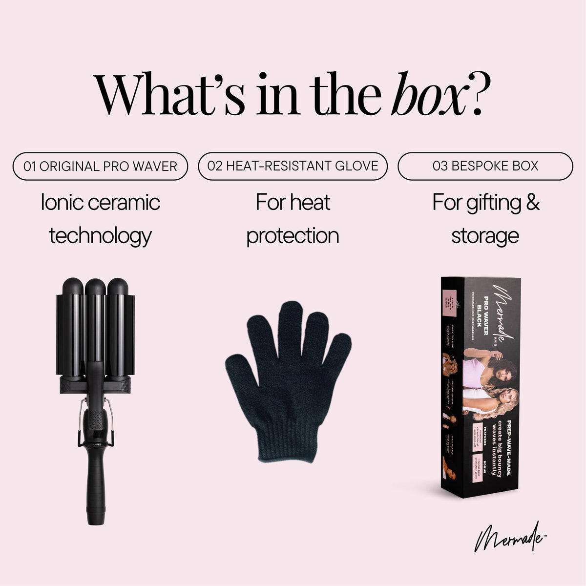 Mermade PRO Waver heats up in 60 seconds for quick styling.