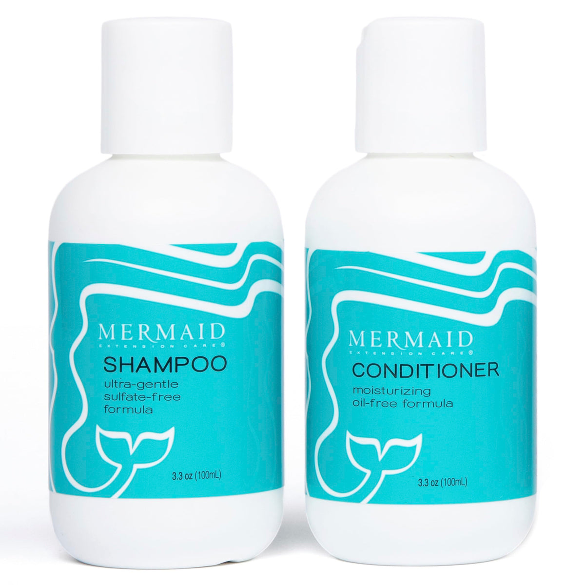 Mermaid Extension Care travel duo shampoo bottle for extensions on the go, sulfate-free and gentle