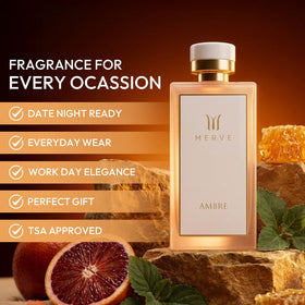Merve Ambre bottle reflection evokes lasting radiance and presence
