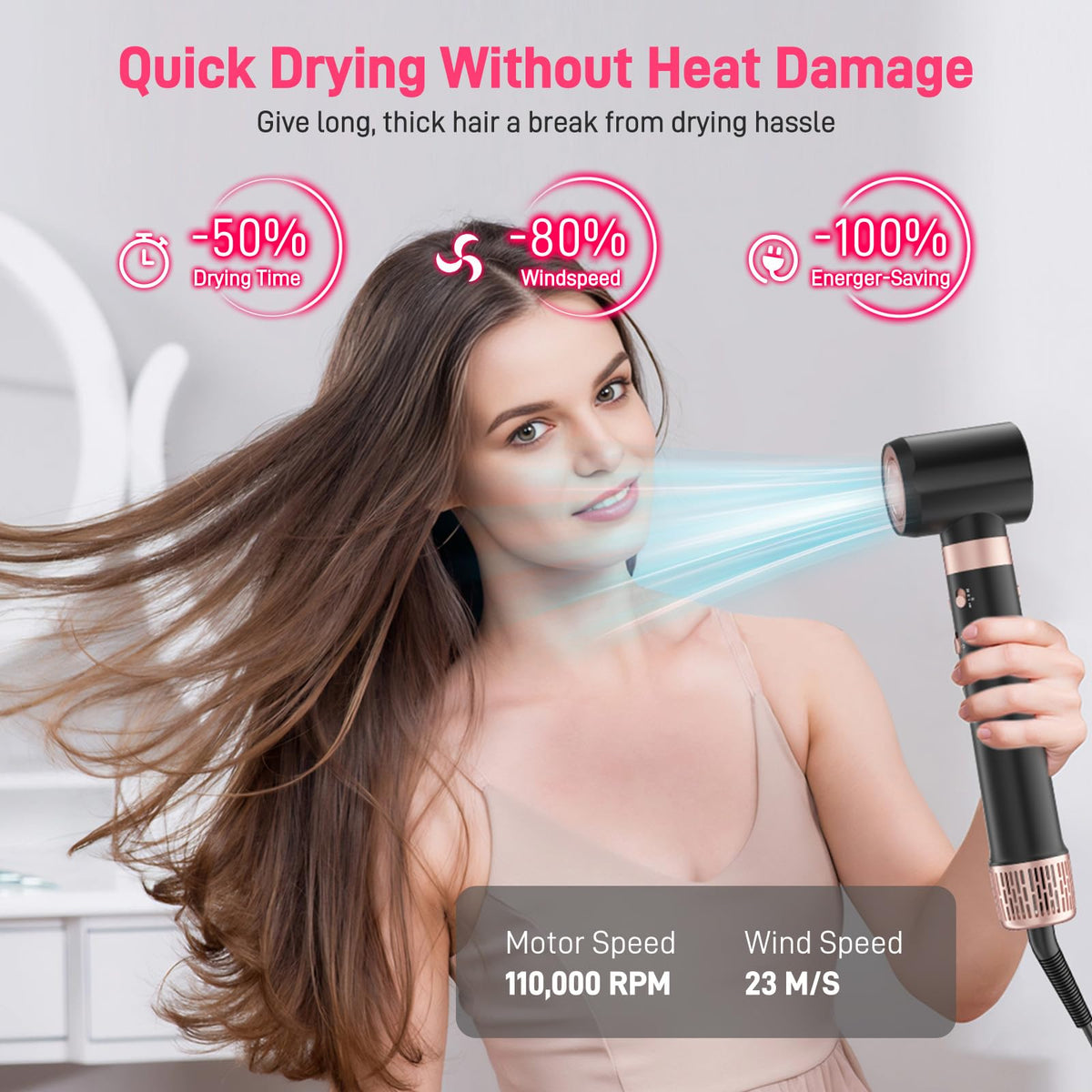 MESCOMB coanda technology drying promotes fast results with gentler heat.