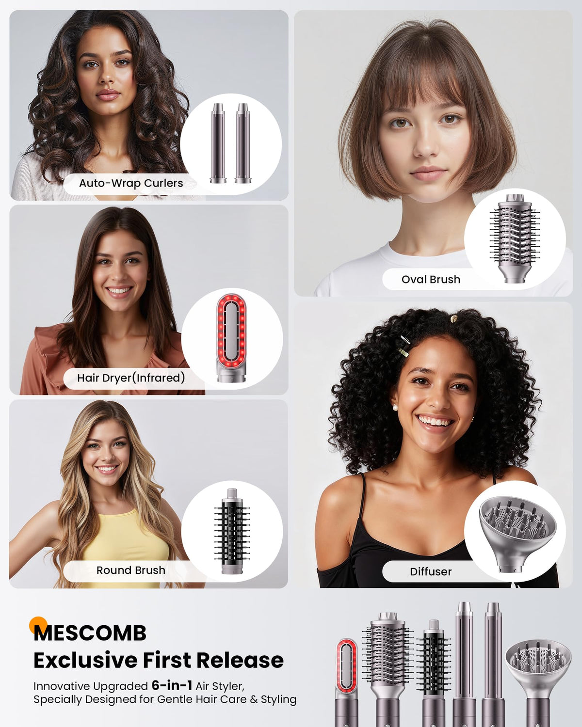 MESCOMB diffuser attachment enhances curl definition with even drying.