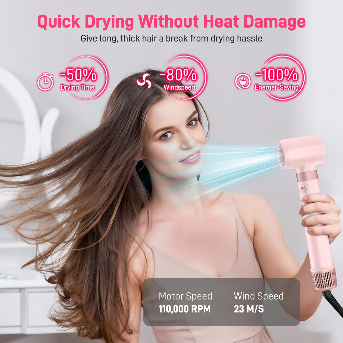 MESCOMB Dual Voltage Wrap nozzle attachments enable versatile styling options.