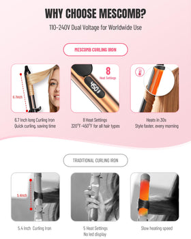 MESCOMB eight heat settings provide precise control for different hair types.
