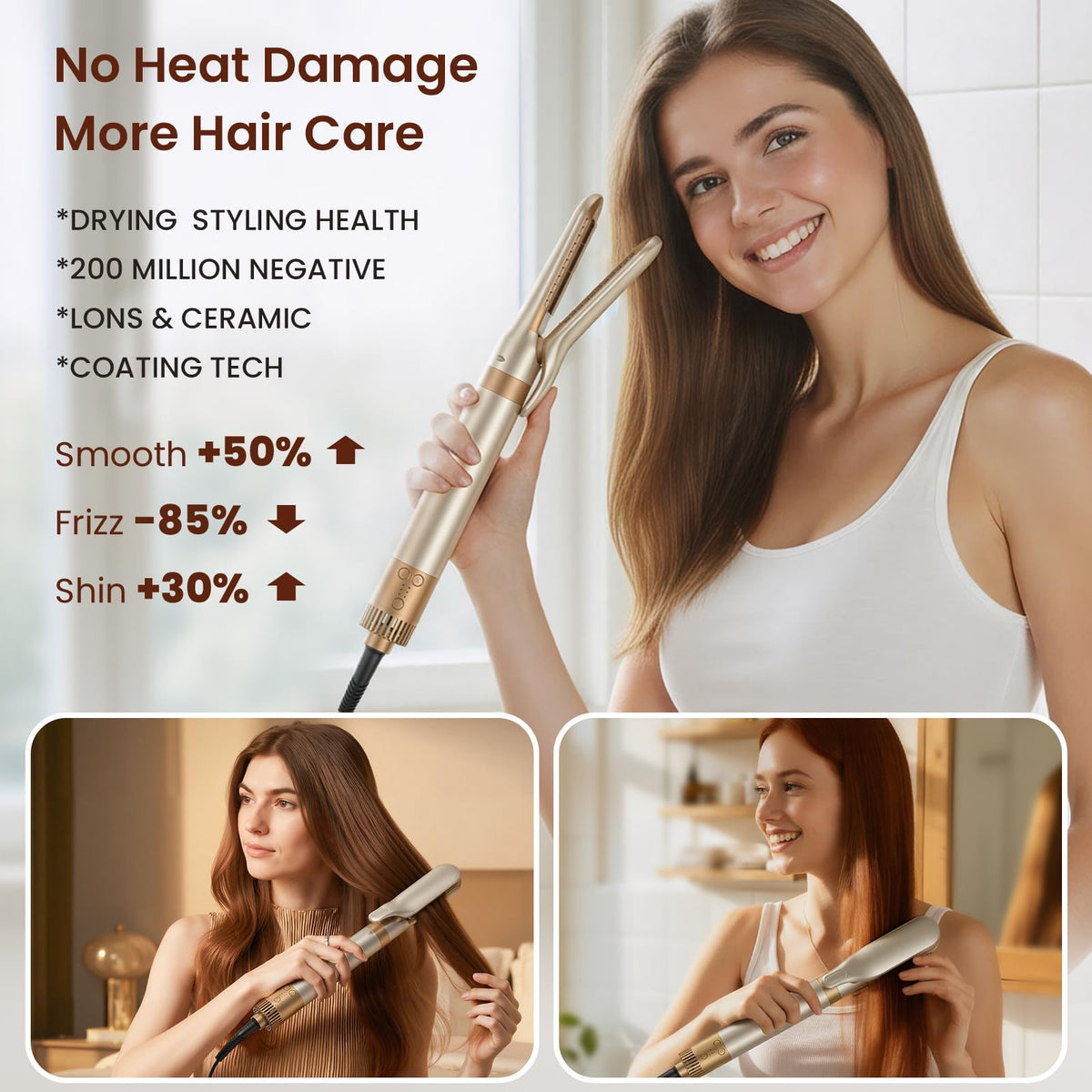 MESCOMB negative-ion styling reduces frizz for sleek, shiny hair