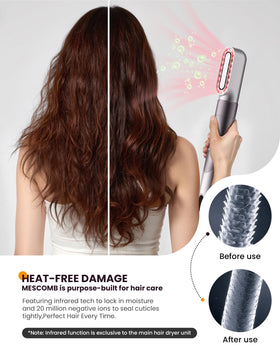 MESCOMB oval dual-voltage dryer is travel-ready for worldwide styling.