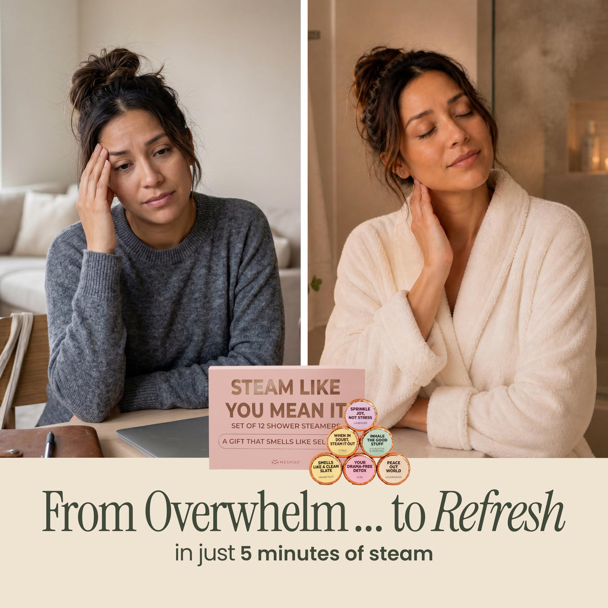 MESMOS citrus shower steamer with bright aroma to energize routines