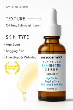 Mesoderm RX firming serum demonstrates a lifted look during application