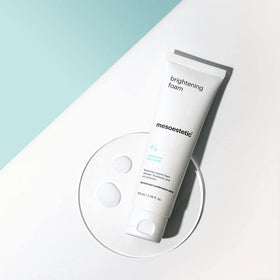Mesoestetic Brightening Foam foam lather shows creamy texture for gentle cleansing