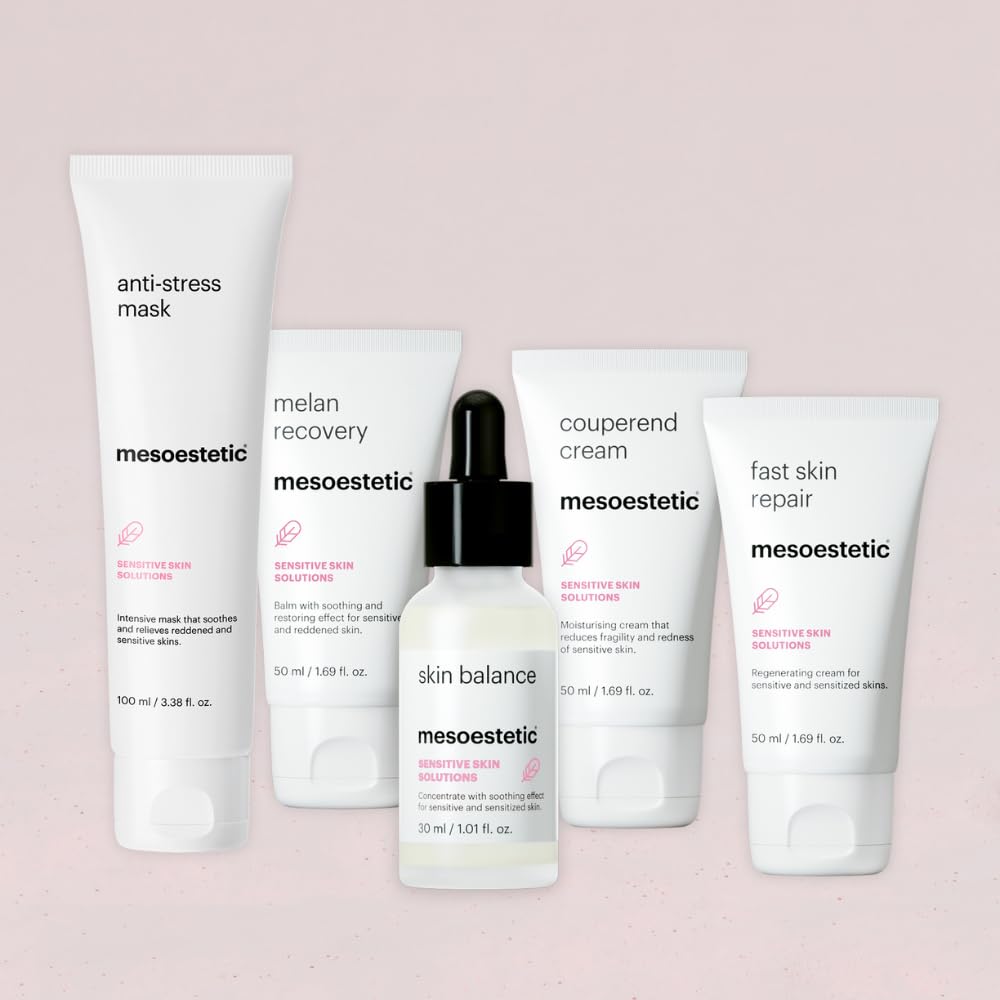 Mesoestetic Fast Skin Repair packaging box highlights clinical-grade post-care solution.