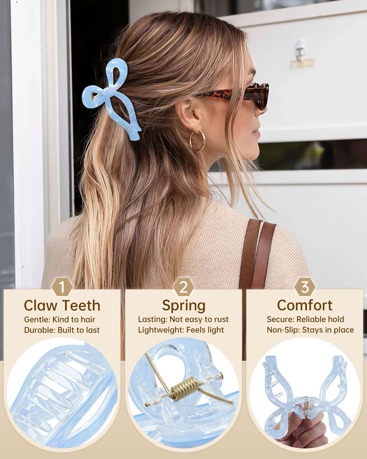 Mesovor acrylic and metal spring bow clip delivers sturdy durability without fading.