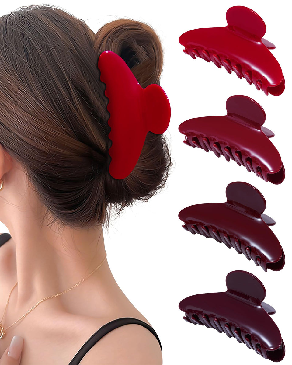 Mesovor four-pack acrylic hair clips in red for secure, all-day hold.