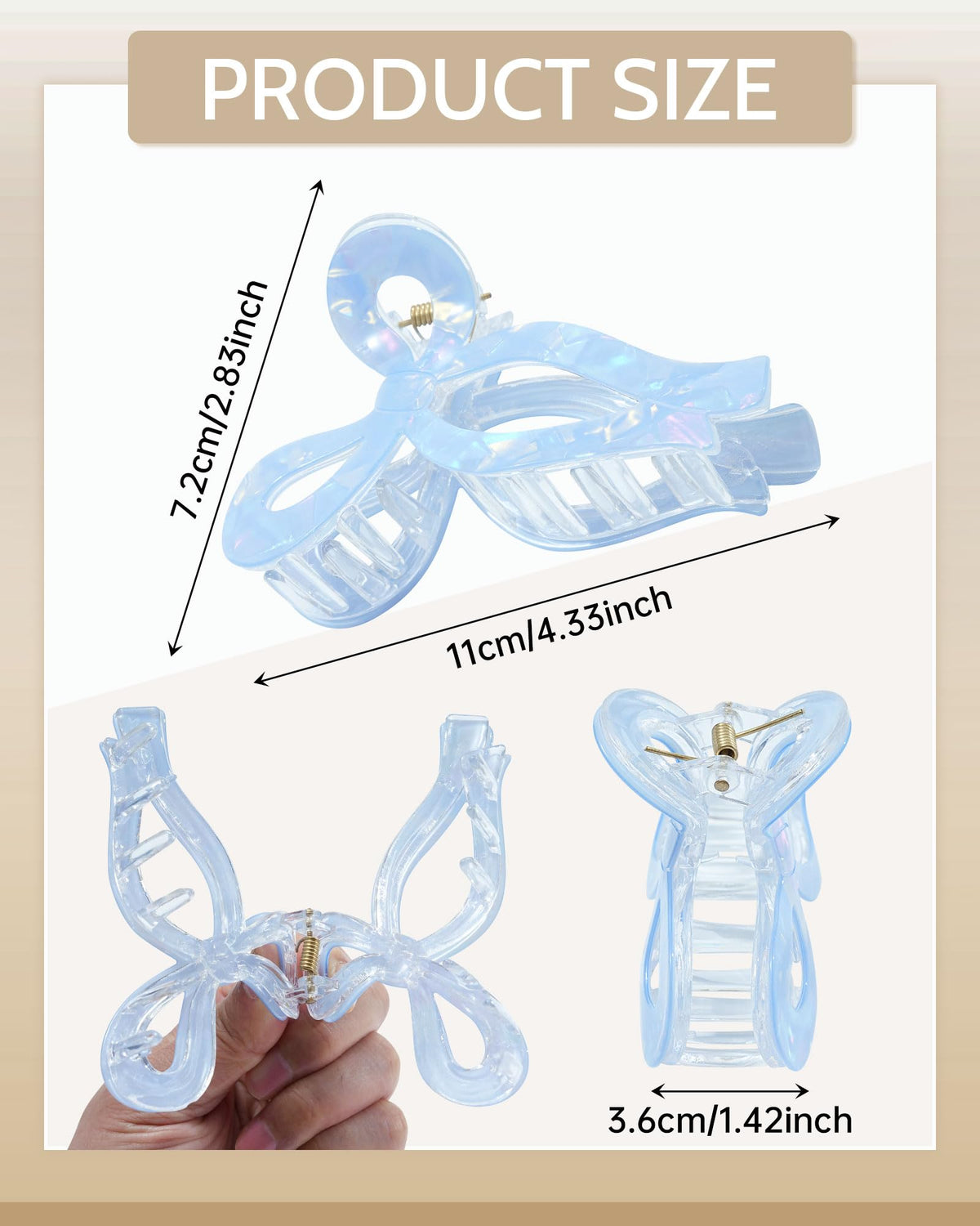 Mesovor non-slip bow hair clip 4.3 inches for secure hold on thick hair.