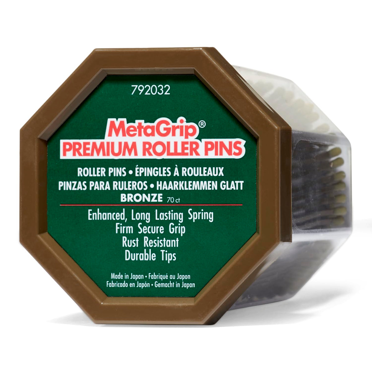 MetaGrip Bronze Premium Roller Pins in open pack demonstrating secure grip for pros.