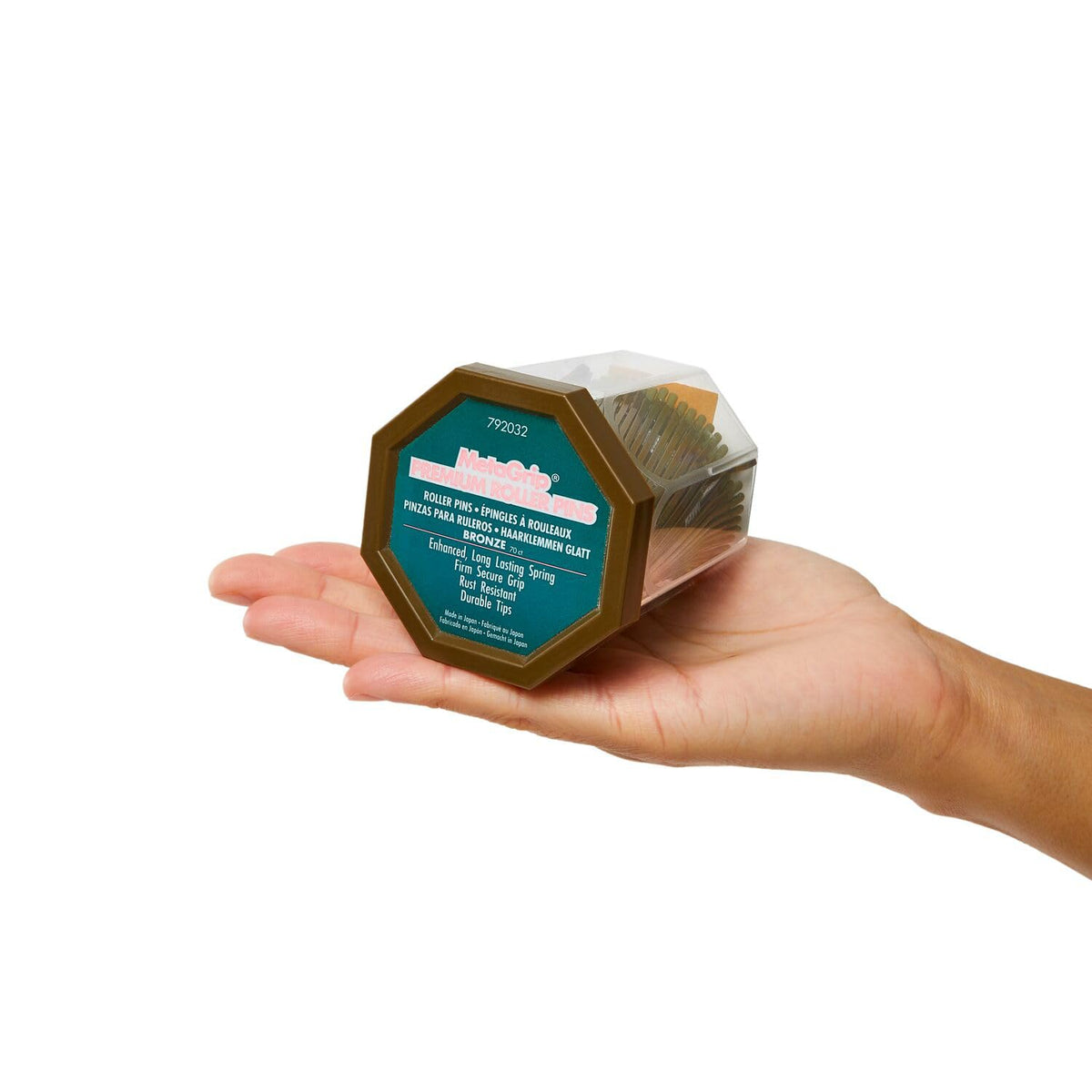 MetaGrip Bronze pins with durable tips resist wear for repeated styling.