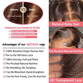 METDIO 13x6 chocolate brown wig detailed curls for versatile styling.