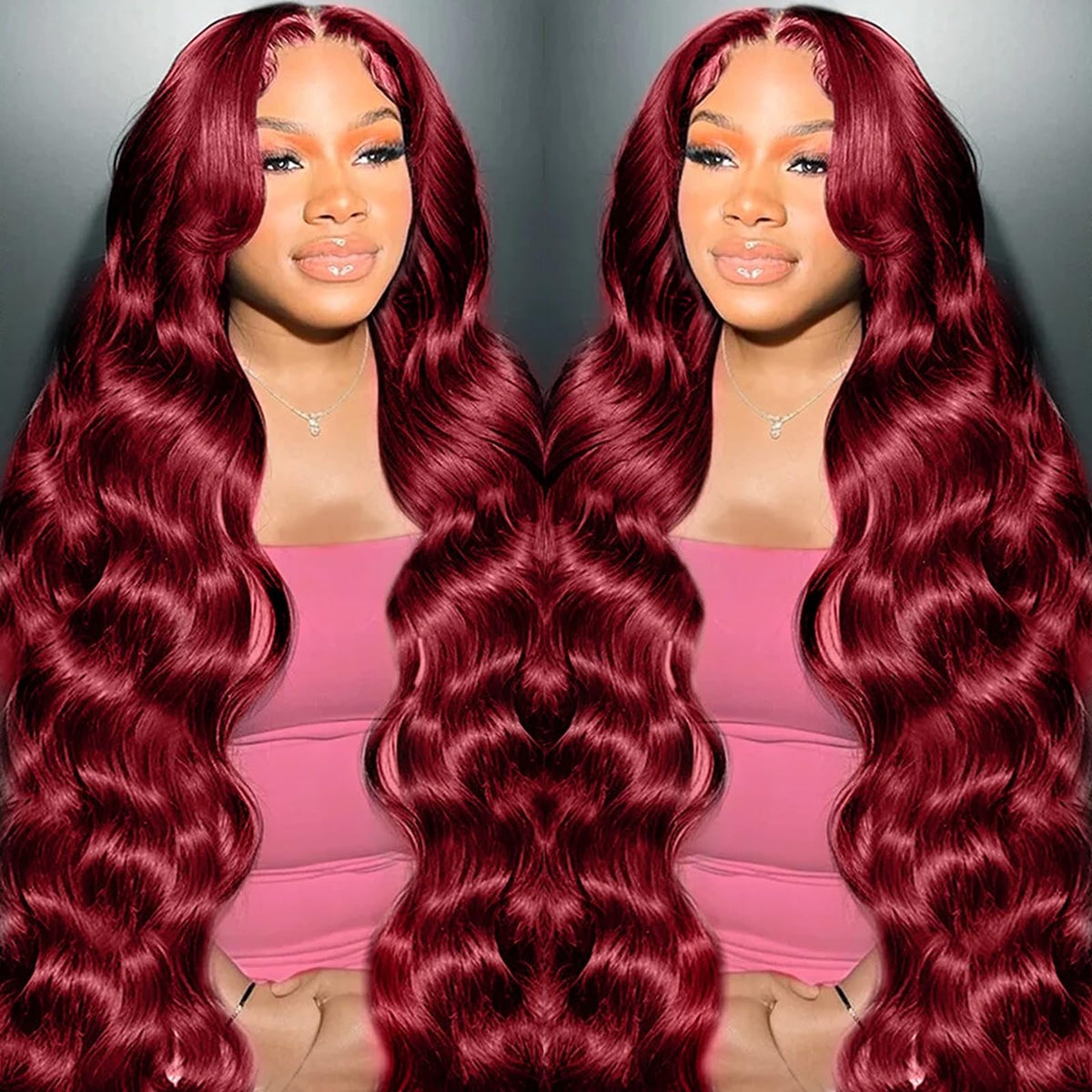 METDIO 99J Burgundy wig with 13x4 lace front for a natural everyday look.