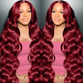 METDIO 99J Burgundy wig with 13x4 lace front for a natural everyday look.
