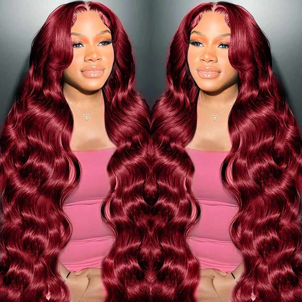 METDIO 99J Burgundy wig with 13x4 lace front for a natural everyday look.