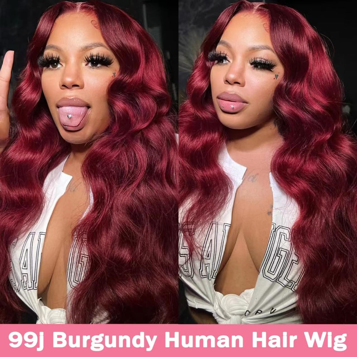 METDIO burgundy wig with 180% density delivers full volume and bounce.