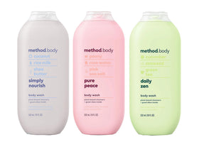 Method Body Wash Sampler Pure Peace bottle close-up, calming scent for a peaceful bath