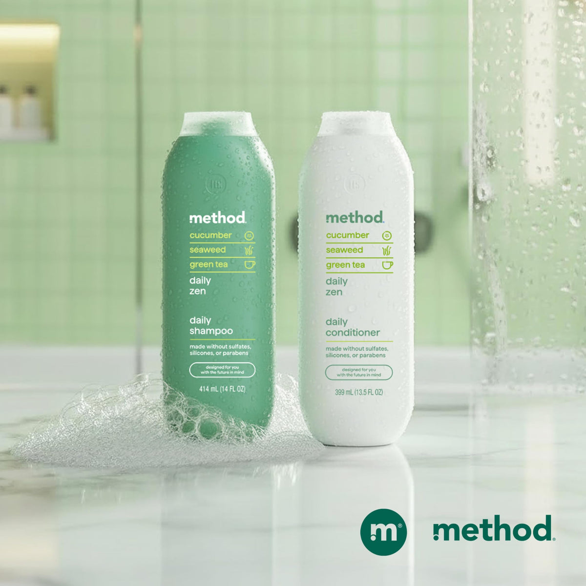 Method Daily Zen Shampoo leaves soft, hydrated hair after wash.