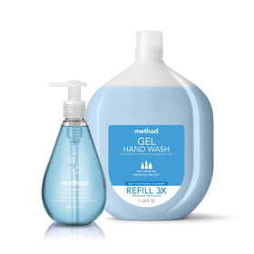 Method Gel Hand Soap Pink Grapefruit bottle closeup, pleasant citrus scent.