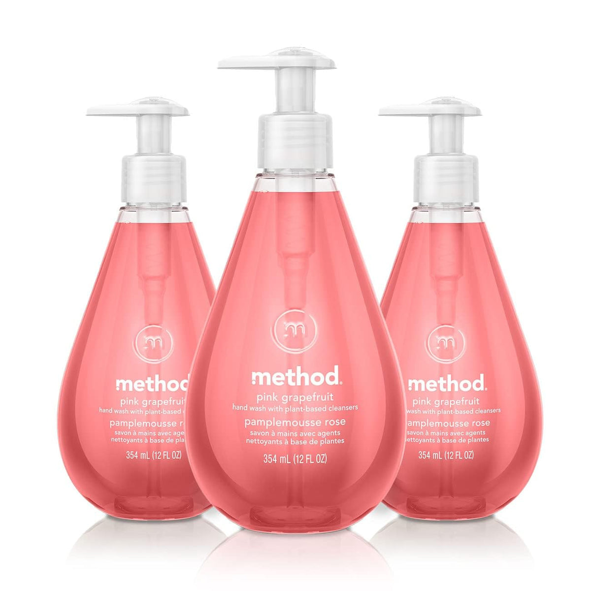 Method Gel Hand Soap Pink Grapefruit bottle front, refreshing cleanse for hands.
