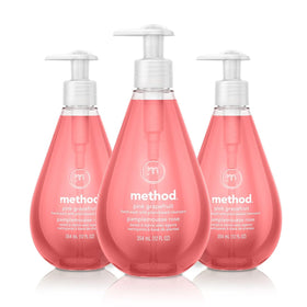 Method Gel Hand Soap Pink Grapefruit bottle front, refreshing cleanse for hands.