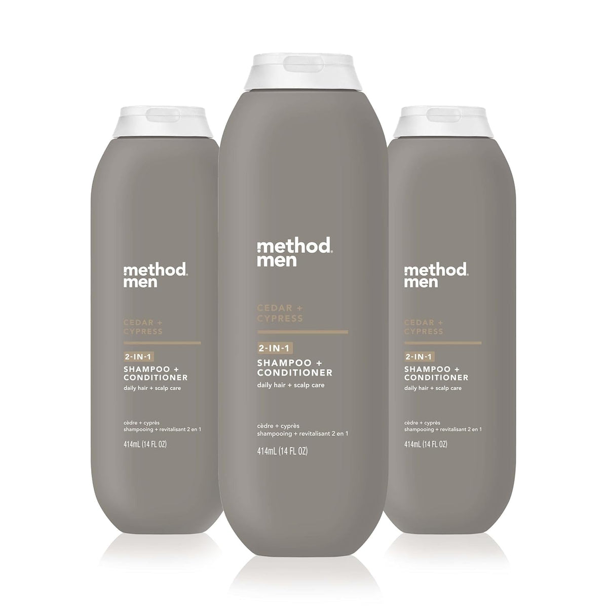 Method Men 2-in-1 bottle with cedar-cypress scent for effortless cleansing.