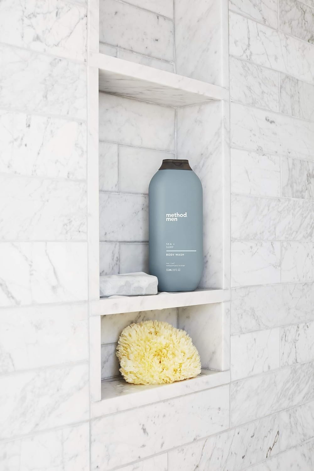 Cruelty-free Method Men body wash indicates ethical grooming choice.