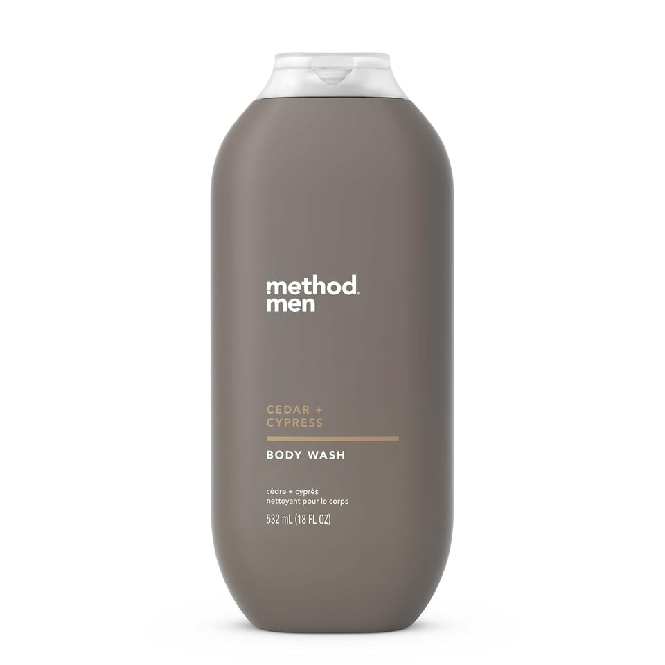 Method Men Body Wash cedar and cypress bottle showcasing forest scent for daily refresh.
