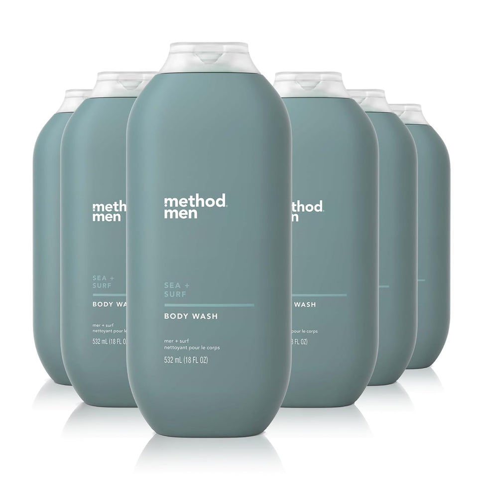 Method Men Body Wash Sea and Surf bottle closeup for refreshing post-workout cleanse.