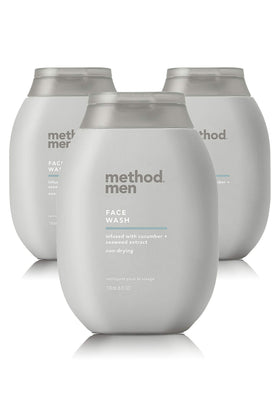 Method Men Face Wash Sea + Surf three 3-ounce bottles in a 3-pack for daily use
