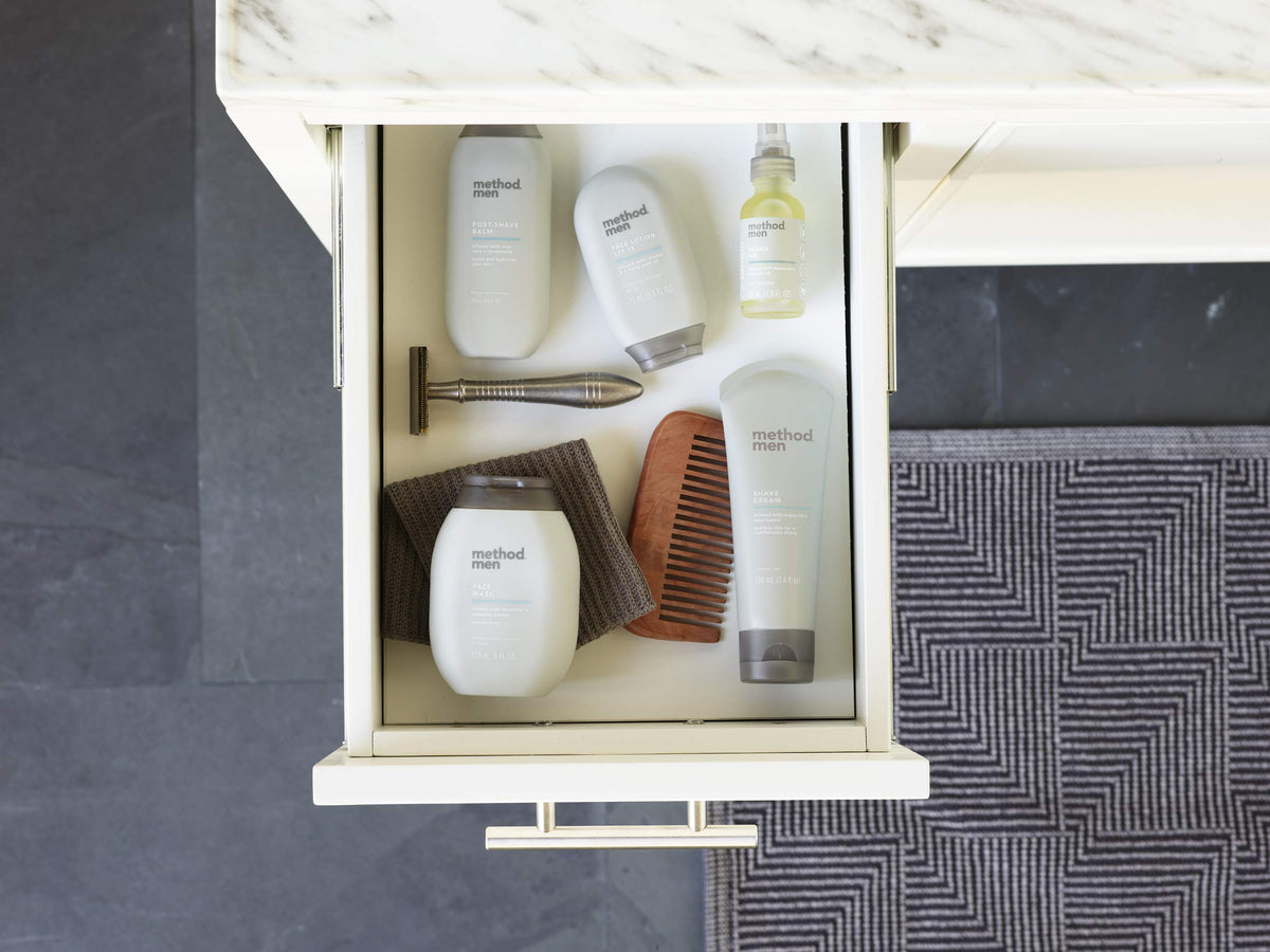 Method Men Sea + Surf face wash on shower shelf ready for daily routine