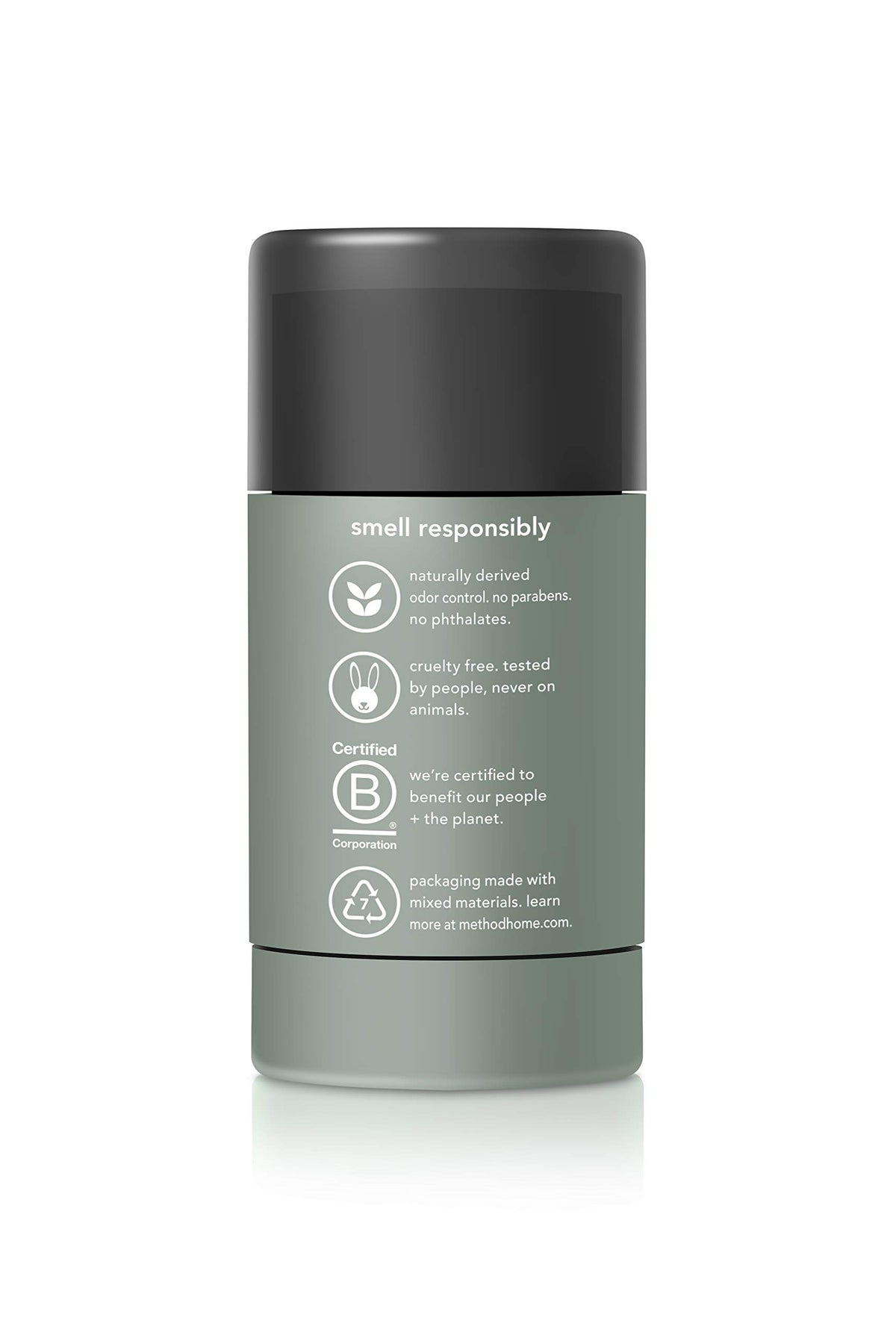 Method Mens Juniper Sage deodorant stick close-up showing mineral-based formula