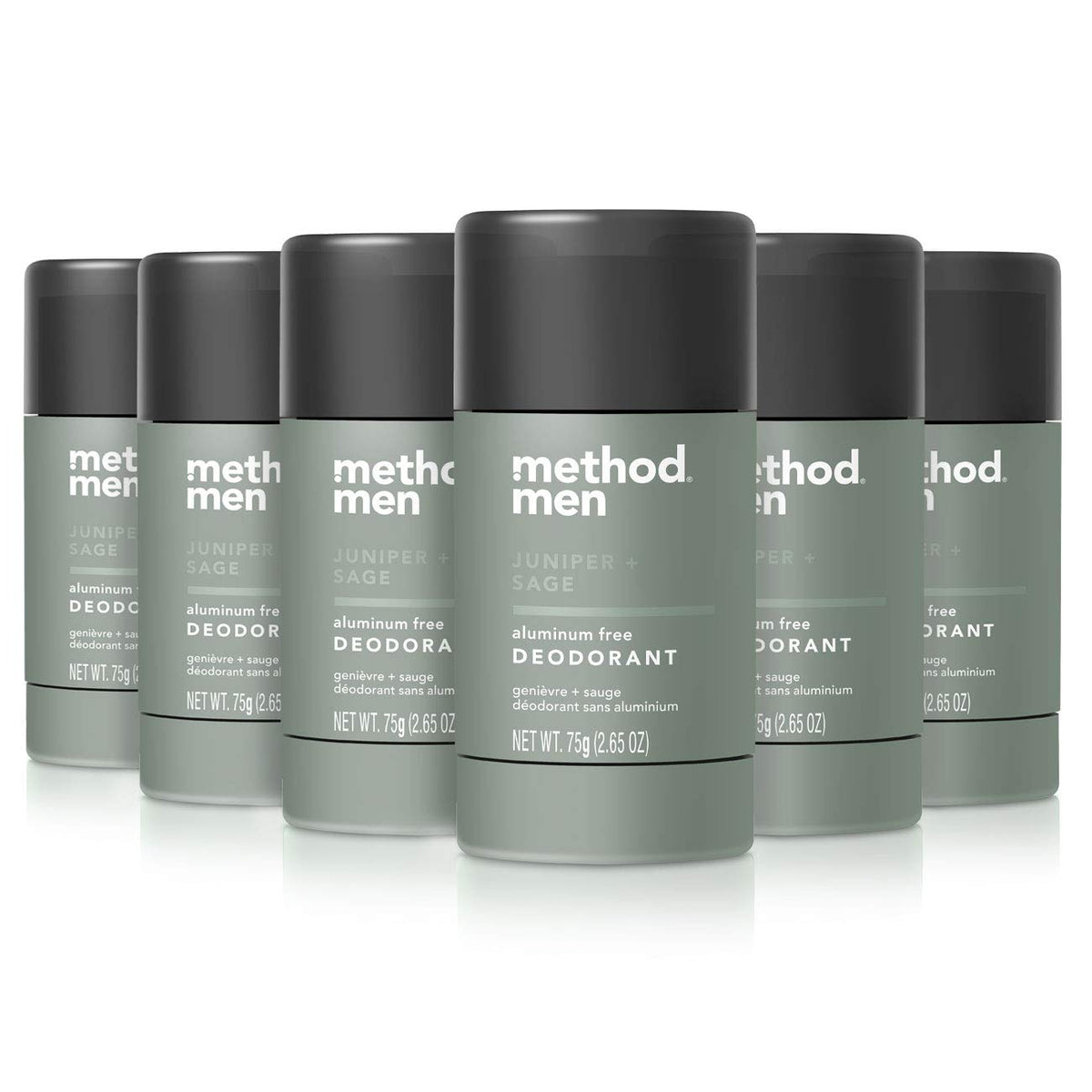 Method Mens Juniper Sage deodorant stick front view six-pack convenience