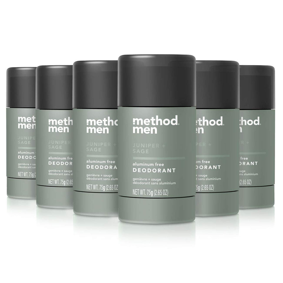Method Mens Juniper Sage deodorant stick front view six-pack convenience