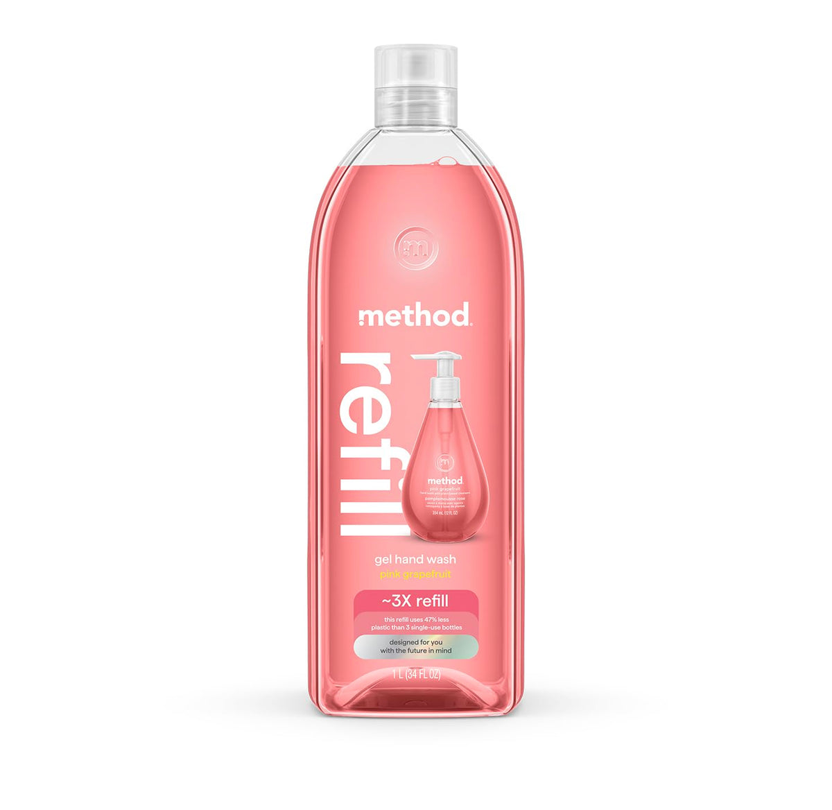 Pouring Method refill into the bottle demonstrates easy, mess-free refilling
