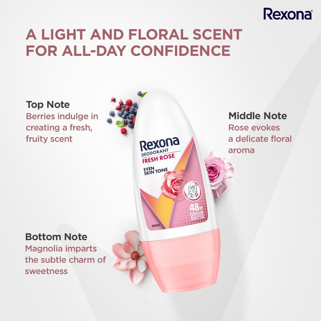 Metrey Herbotech Rexona Fresh Rose roll-on applicator for smooth daily use