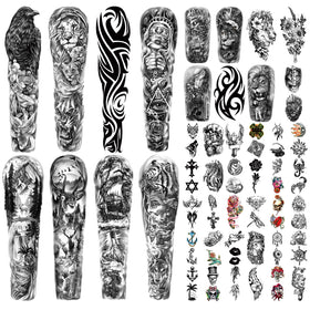 Metuu lion-tiger-clock-flower-skeleton tattoos for bold arm styling.