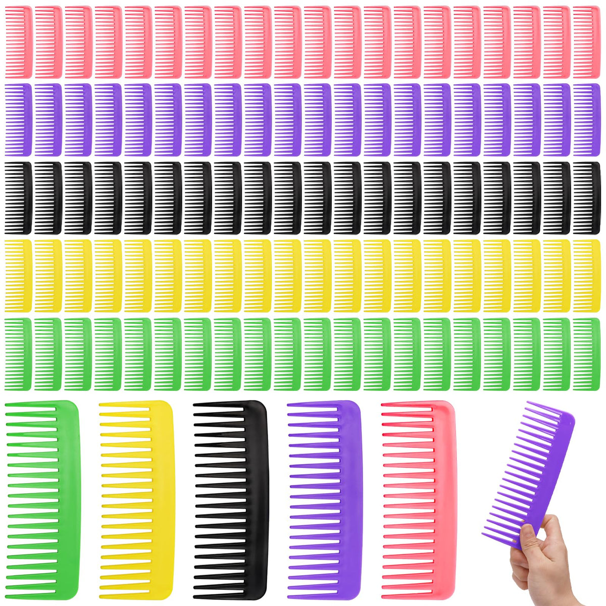 Mezchi 100-pcs wide-tooth combs bulk in five colors for family use and color coding.