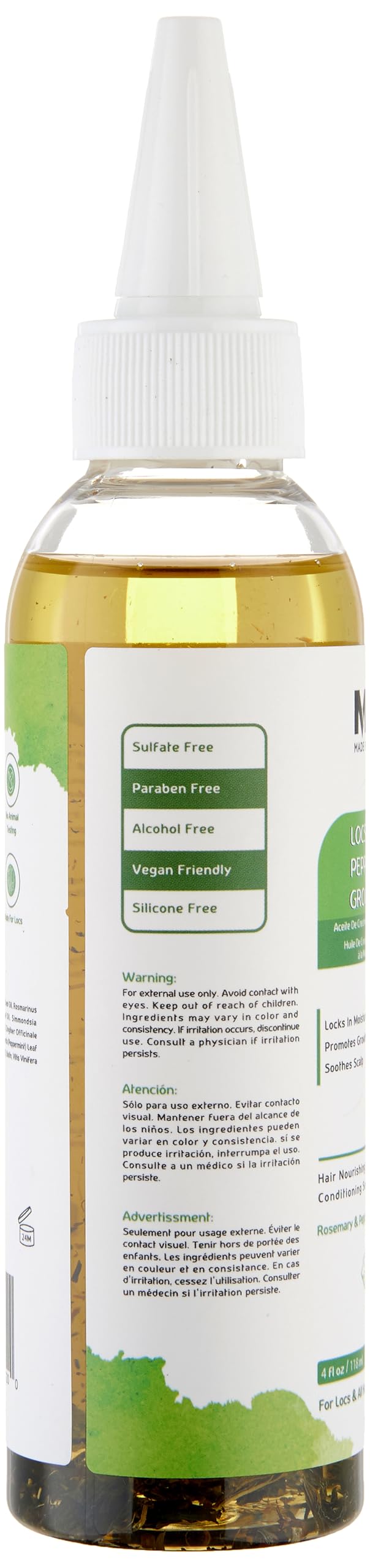 Locs oil bottle on vanity with vegan formula and 4 oz size