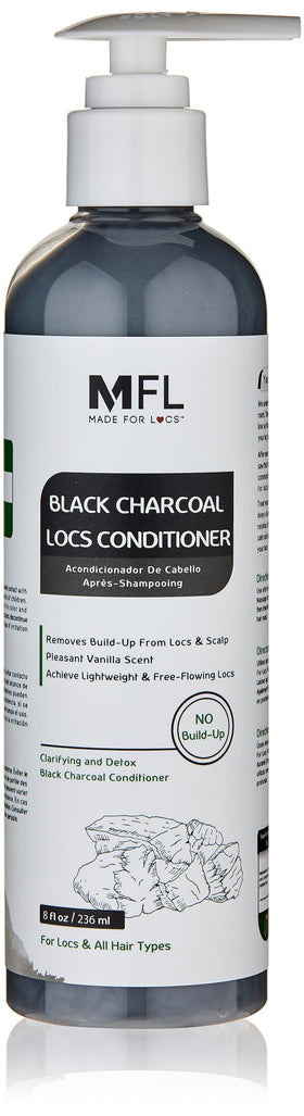 MFL Made For Locs charcoal conditioner bottle pour for smooth, hydrated locs.