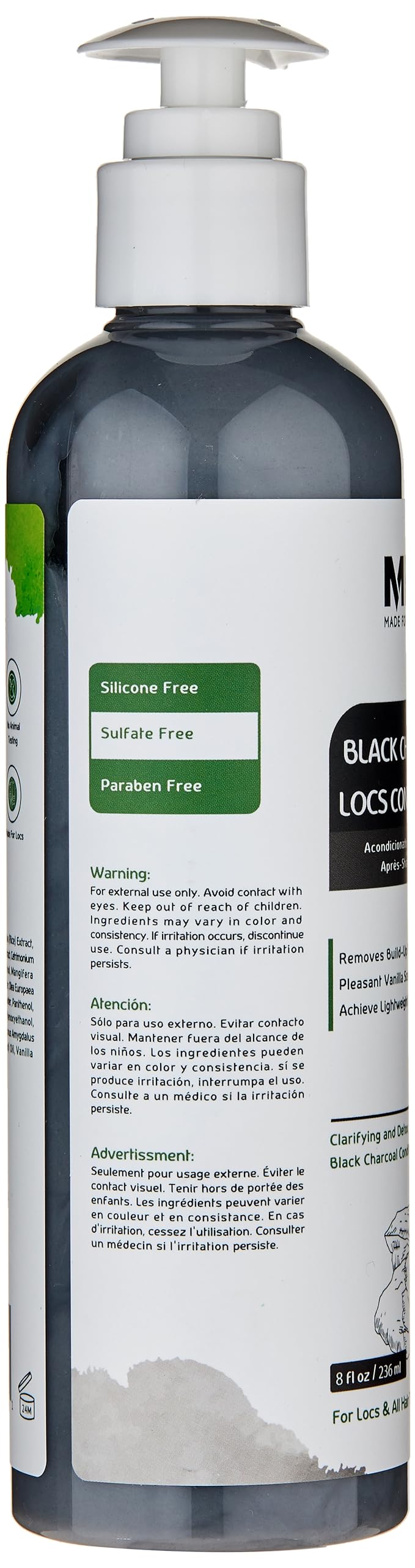MFL Made For Locs charcoal conditioner texture close-up showing glossy shine.