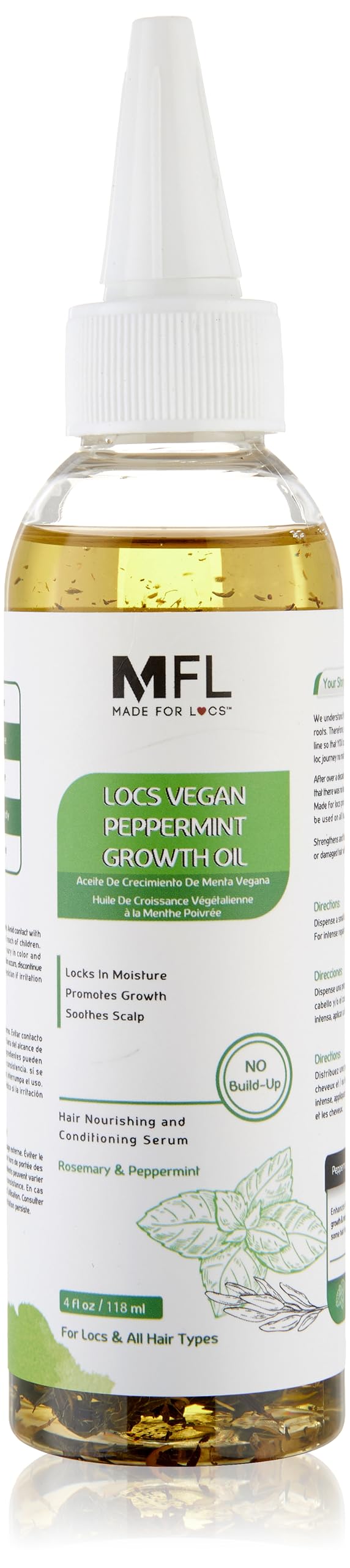 MFL Made For Locs locs oil bottle pour showing peppermint and rosemary for scalp moisture