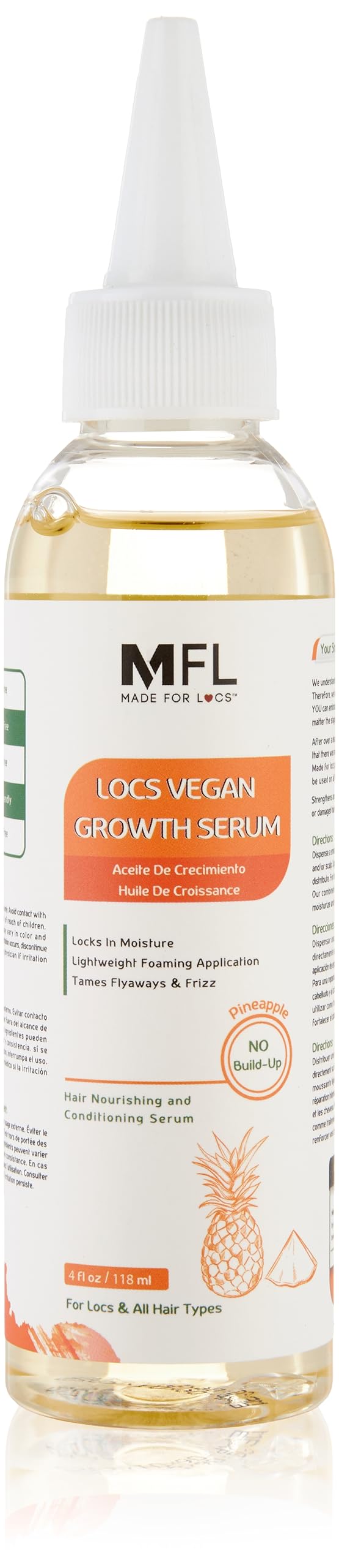 MFL MADE FOR LOCS vegan growth serum bottle with pineapple scent for scalp care.